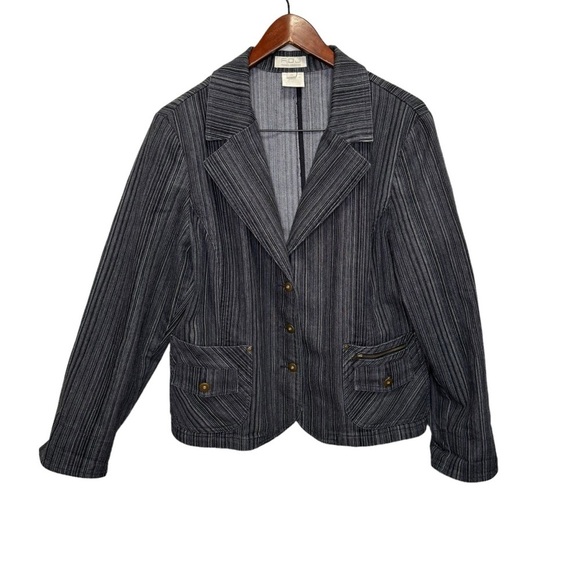 Vintage French Dressing Blue Pinstripe Cotton Suit Size 16 Casual - Picture 6 of 13